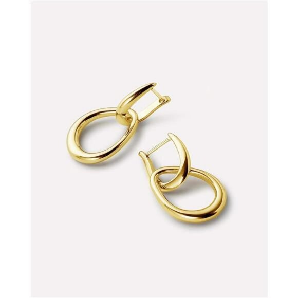Gold hoop earrings for women 14k gold plated double hoop dangle drop earrings - Picture 6 of 7